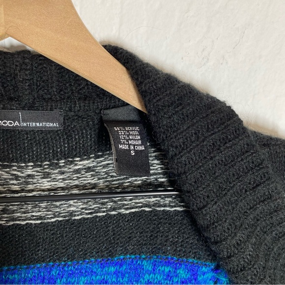 Moda International Women’s S Blue Black Mohair Wool Blend Open Front Cardigan - Picture 3 of 9